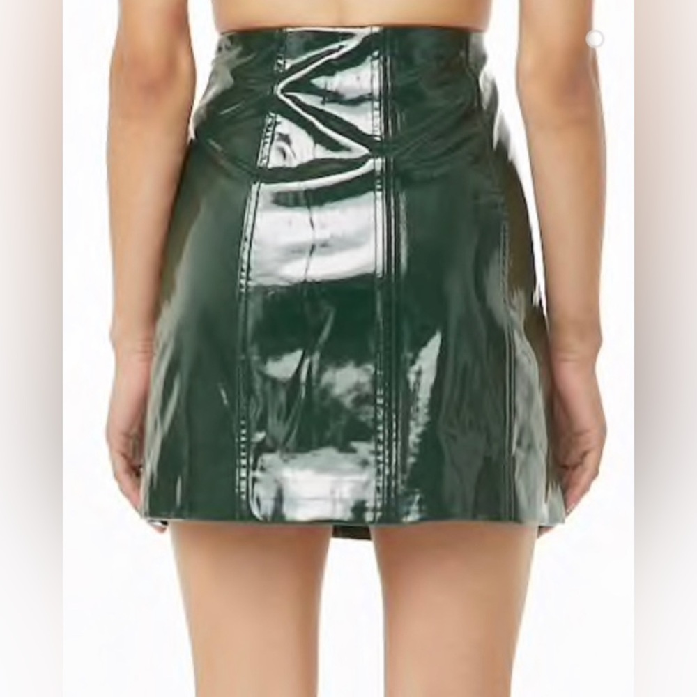 Dark Green PVC Pleather Skirt - Size M
